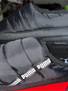 Puma Black Quilted Slip-On Slide with Logo Strap